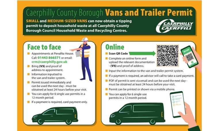 Caerphilly County Borough Council to reintroduce Van and Trailer Permits for use of its Household Waste Recycling Centres.