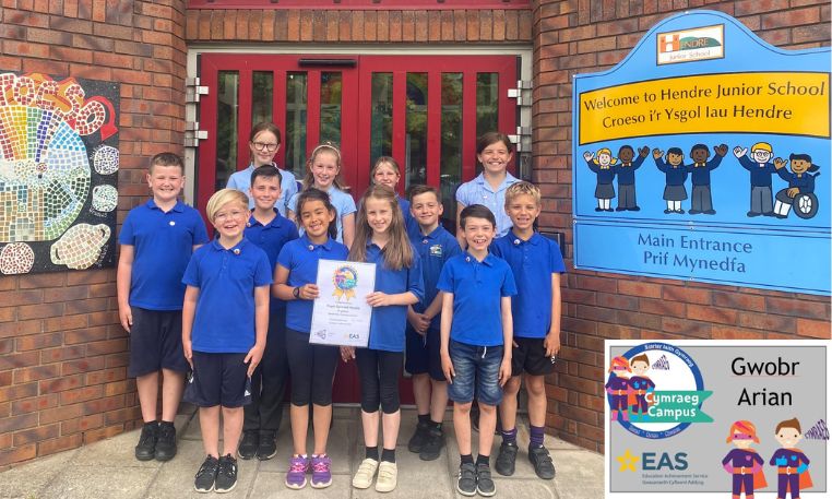 Hendre Junior School become the first in Caerphilly to receive the Cymraeg Campus Arian/Silver Award